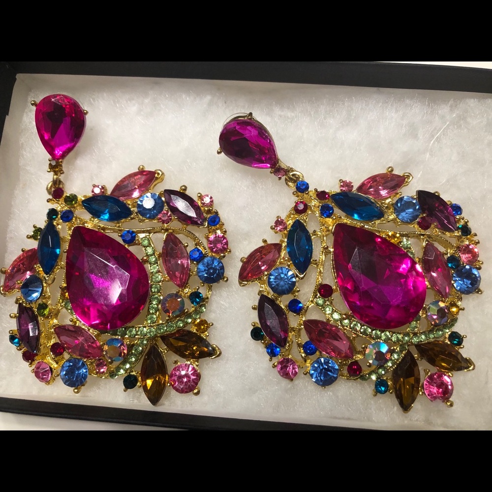 Pink Fusia Large Pageant Prom Headshot Earrings